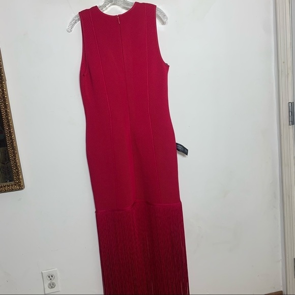 HERVÉ LÉGER Fringed bandage gown V neck Sleeveless red/pink women’s xl new - Picture 9 of 14